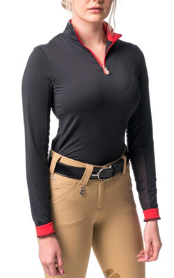 Kastel 1/4 Zip Sun Shirt Black with Red Trim