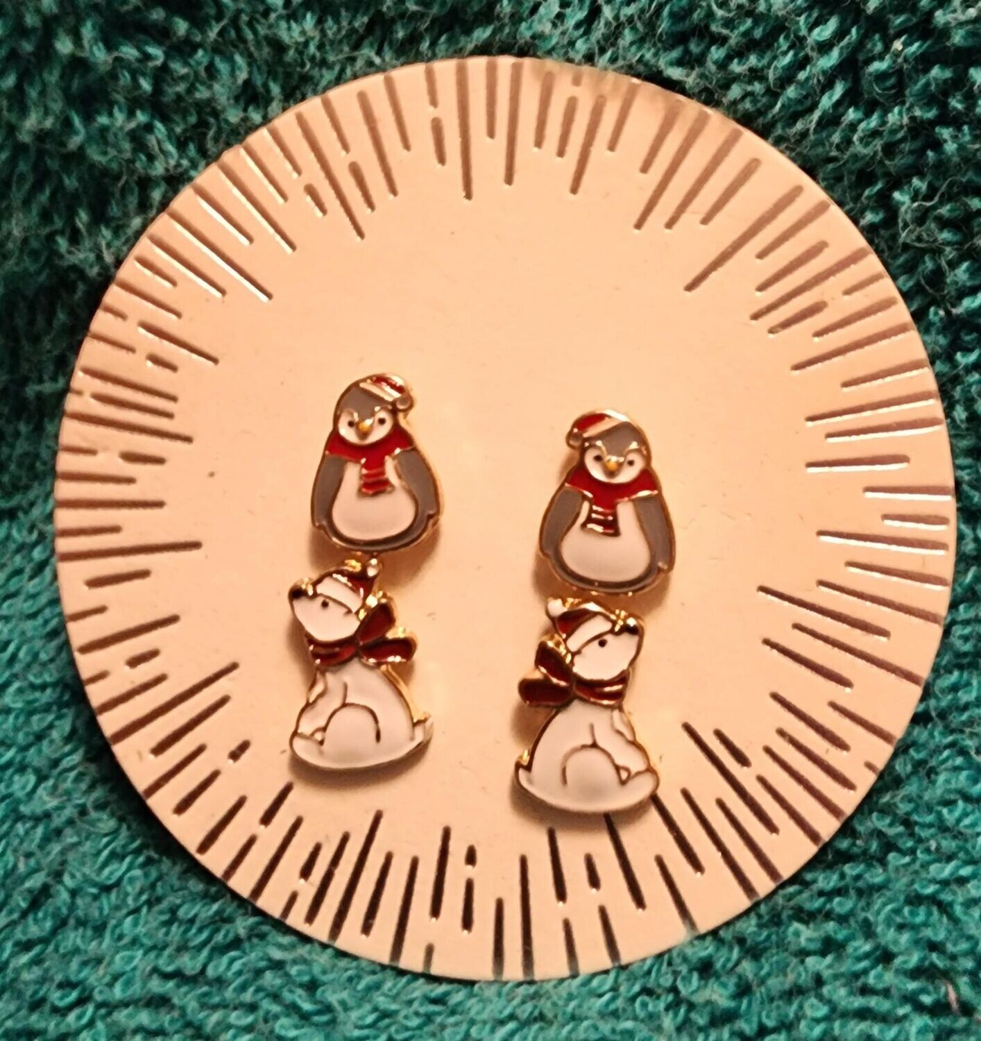 Christmas Penguin and Polar Bear Stud Earrings - 2 pr