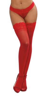 0005X RED SHEER THIGH HIGH WITH SILICONE TOP Q