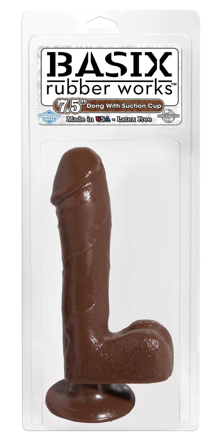 BASIX RUBBER WORKS 7.5" DONG WITH SUCTION CUP BROWN