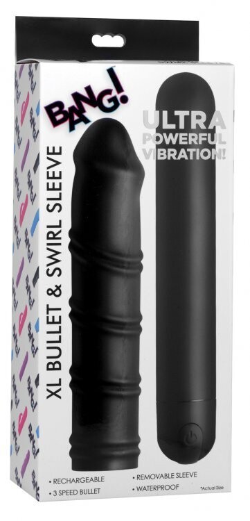 BANG! XL BULLET AND SWIRL SILICONE SLEEVE BLK