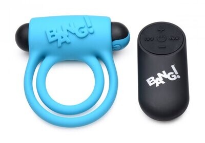 BANG SILICONE COCK RING AND BULLET WITH REMOTE BLUE