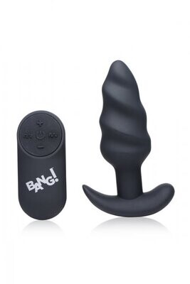 BANG! 21X VIBRATING SILICONE SWIRL BUTT PLUG W/ REMOTE BLK