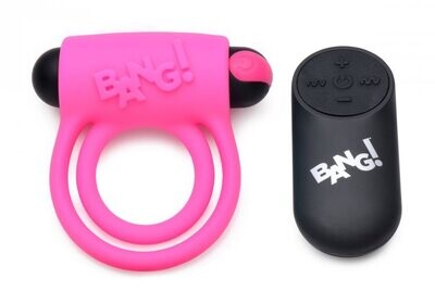 BANG SILICONE COCK RING AND BULLET WITH REMOTE PINK