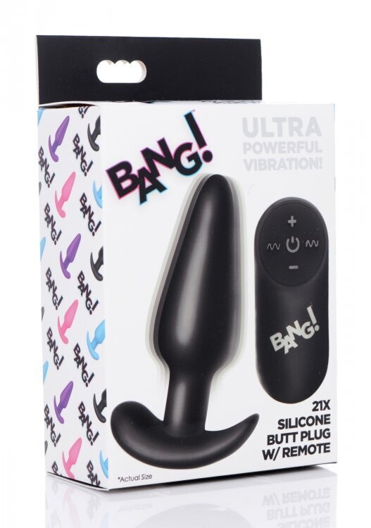 BANG! 21X VIBRATING SILICONE BUTT PLUG W/ REMOTE BLK