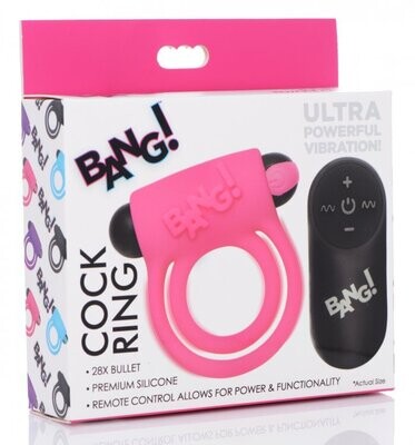 BANG SILICONE COCK RING AND BULLET WITH REMOTE PINK