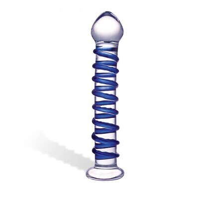 BLUE SPIRAL GLASS DILDO