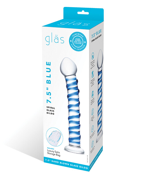 BLUE SPIRAL GLASS DILDO