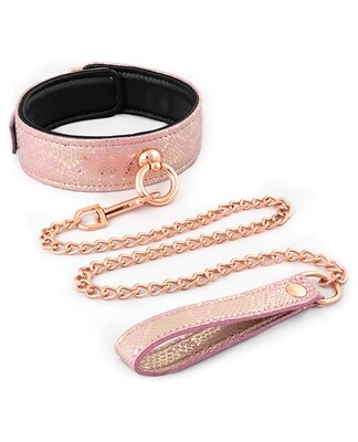 COLLAR AND LEASH MICRO FIBER PINK SNAKE PRINT W/ LEATHER LINING