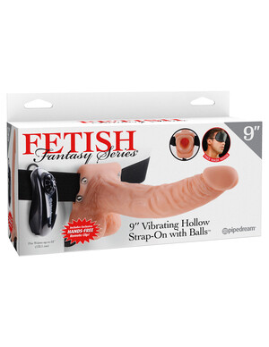FF 9" VIBRATING HOLLOW STRAP ON WITH BALLS FLESH