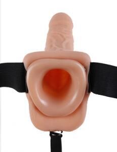 FF 9" VIBRATING HOLLOW STRAP ON WITH BALLS FLESH