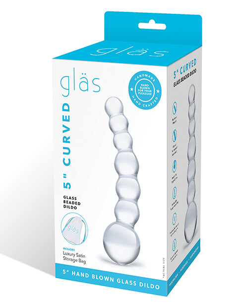 GLAS 5" CURVED GLASS BEADED BUTT PLUG