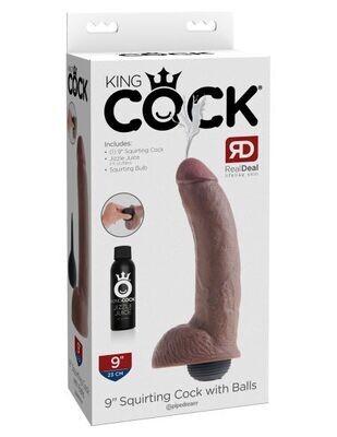 KING COCK 9" SQUIRTING COCK WITH BALLS BROWN
