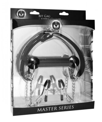 MASTER SERIES EQUINE BIT GAG AND NIPPLE CLAMPS
