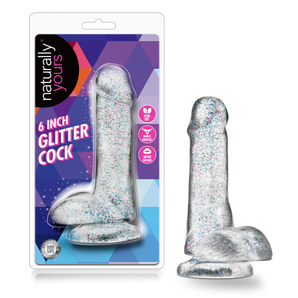 NATURALLY YOURS 6" GLITTER COCK CLEAR