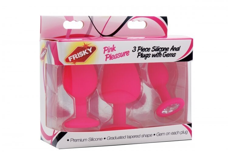 PINK PLEASURE 3 PC SILICONE ANAL PLUG WITH GEMS