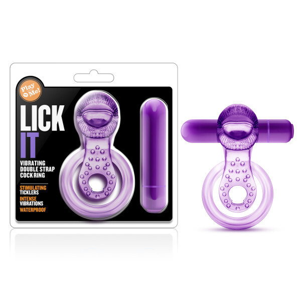 PLAY WITH ME LICK IT VIBRATING DOUBLE STRAP COCK RING PURPLE