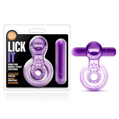 PLAY WITH ME LICK IT VIBRATING DOUBLE STRAP COCK RING PURPLE