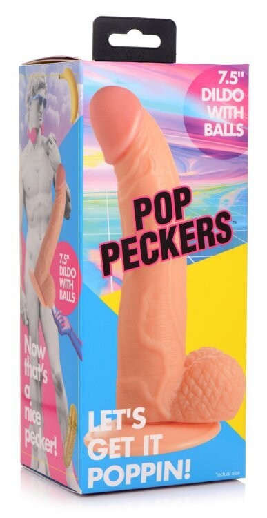 POP PECKERS 7.5" DILDO WITH BALLS LIGHT