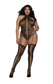 0329X LACE TEDDY BODYSTOCKING WITH CRISSCROSS DETAIL Q
