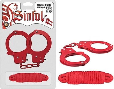 SINFUL METAL CUFFS WITH ROPE RED