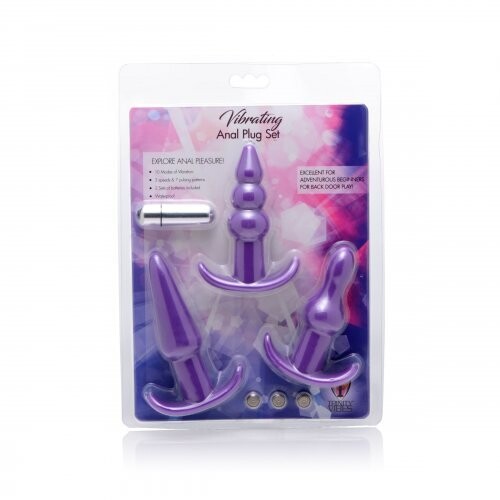 TRINITY VIBES 4 PC VIBRATING ANAL PLUG SET PURPLE TRINITY VIBES 4 PC VIBRATING ANAL PLUG SET PURPLE
