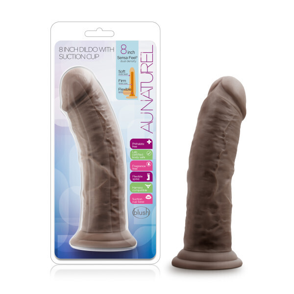 AU NATUREL 8" DILDO WITH SUCTION CUP CHOCOLATE