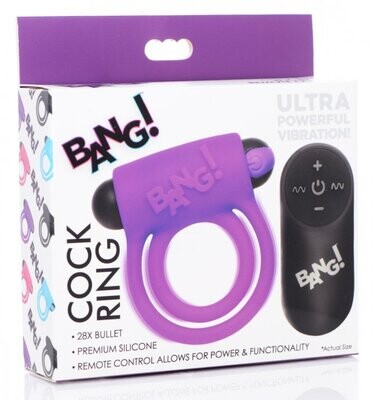 BANG SILICONE COCK RING AND BULLET WITH REMOTE PURPLE
