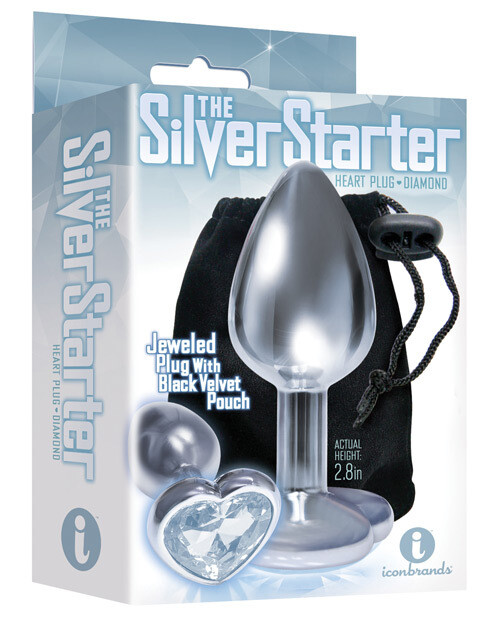 9'S SILVER STARTER HEART BEJEWELED STEEL PLUG