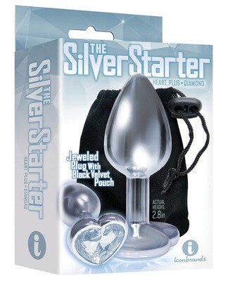 9'S SILVER STARTER HEART BEJEWELED STEEL PLUG