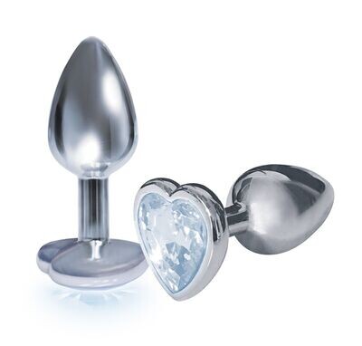 9'S SILVER STARTER HEART BEJEWELED STEEL PLUG