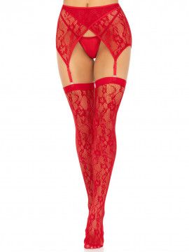 1608 2PC RACHEL LACE THIGH HIGH AND CROSSOVER GARTER RED