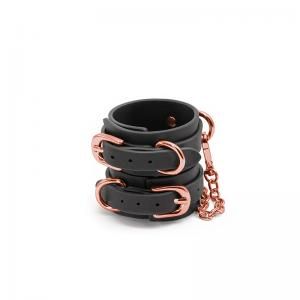 BONDAGE COUTURE WRIST CUFFS BLK WITH ROSE GOLD