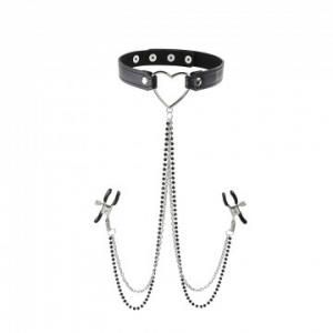 SEX AND MISCHIEF ARMOR COLLAR WITH NIPPLE JEWELRY