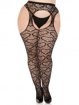 1958Q HEART NET SUSPENDER PANTYHOSE BLK