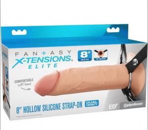 FANTASY XTENSIONS ELITE 8" SILICONE HOLLOW STRAP ON DUAL DENSITY LIGHT