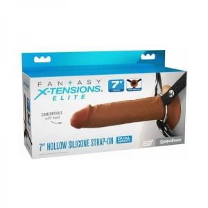 FANTASY XTENSIONS ELITE 7"SILICONE HOLLOW STRAP ON DUAL DENSITY BROWN