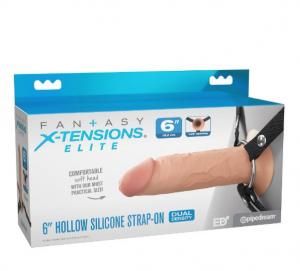 FANTASY XTENSIONS ELITE 6" SILICONE HOLLOW STRAP ON DUAL DENSITY LIGHT