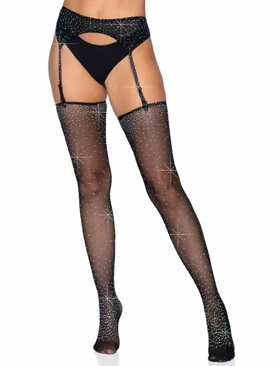 1950 2PC RHINESTONE NET GARTER BELT AND STOCKINGS