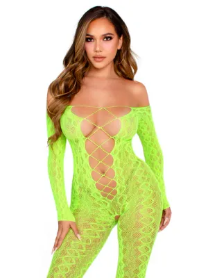 89357 PYTHON NET CROTCHLESS FOOTLESS JUMPSUIT GREEN