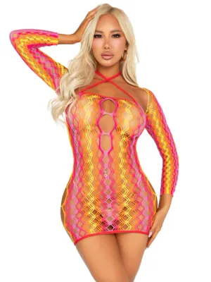 87255 2PC ZIG ZAG NET MINI DRESS AND SHRUG OS