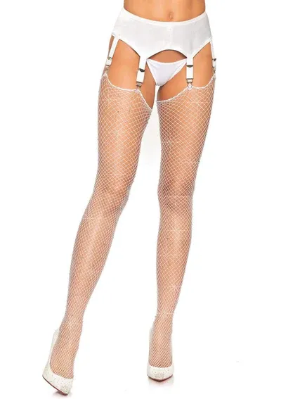 9124 RHINESTONE FISHNET STOCKINGS WHITE