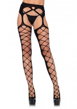 1778 DIAMOND NET OPAQUE STOCKINGS WITH ATTECHED GARTER OS