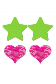 FASHION PASTIES SET NEON GREEN STAR AND PINK HEART