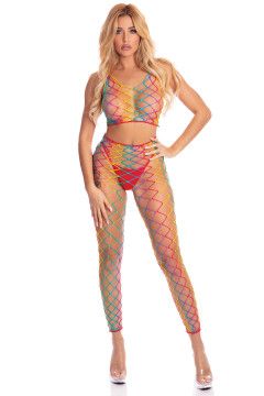 PINK LIPSTICK ROY G. BIV 2PC BODYSTOCKING OS