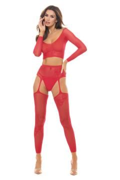 PERMANENT MARK LONG SLEEVE TOP AND GARTER STOCKINGS RED