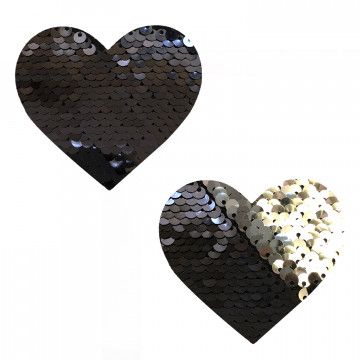 SEQUIN MAGIC FLIP BLACK TO SILVER HEART PASTIES