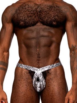 SNAKED CRISS CROSS THONG SILVER/BLK S/M