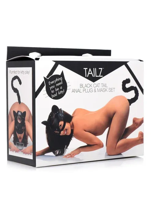 BLACK CAT TAIL ANAL PLUG AND MASK SET
