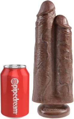 KING COCK 9" TWO COCKS ONE HOLE BROWN